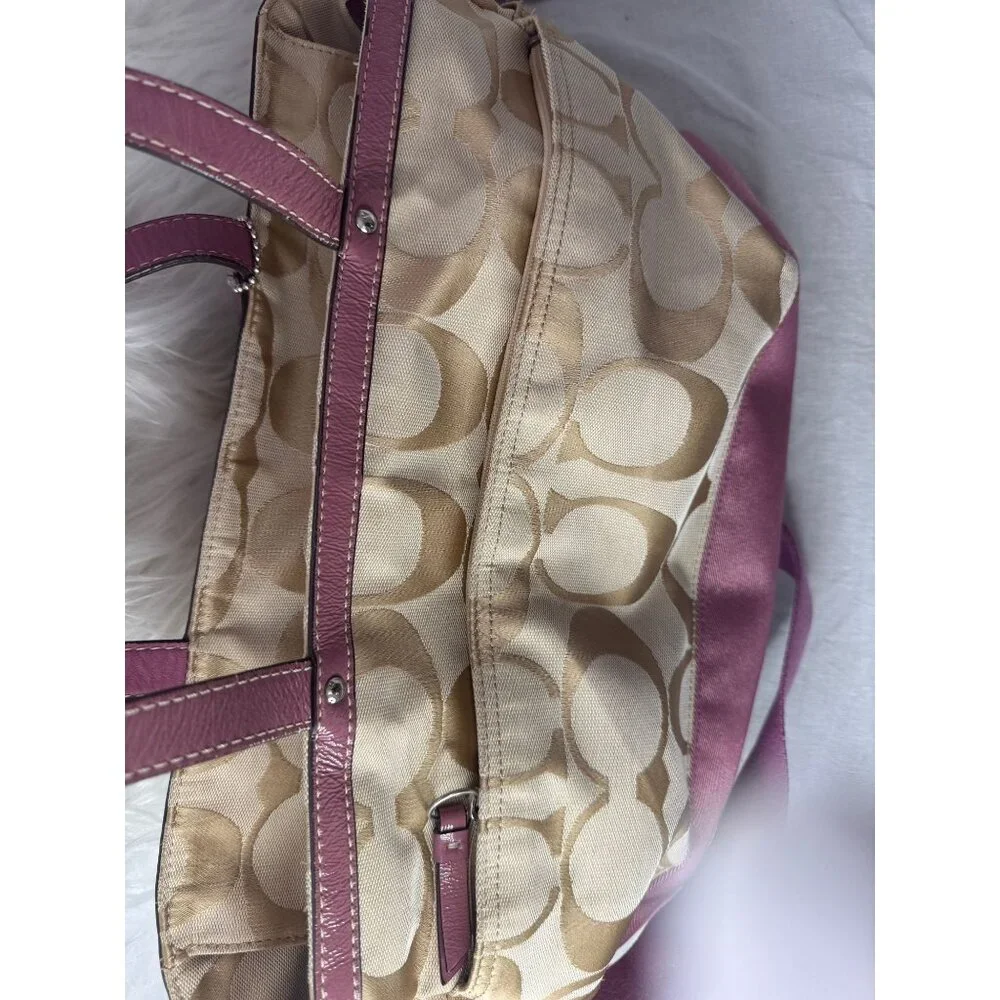 Coach‎ Signature Canvas Tote Bag/Diaper Bag Pink Leather Trim & Shoulder Strap